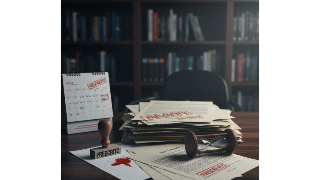 Advogado analisando tributos prescritos em um escritório.