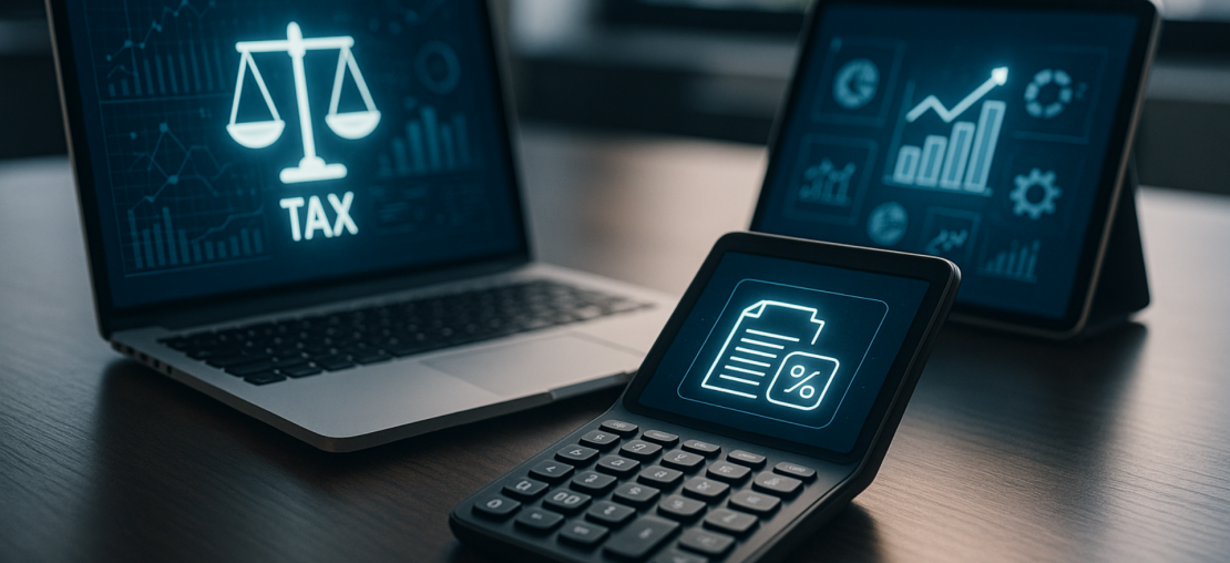 Gráfico representando a Reforma Tributária Digital no Brasil, com ícones de tecnologia e economia simbolizando inovação fiscal e transformação digital no sistema tributário.