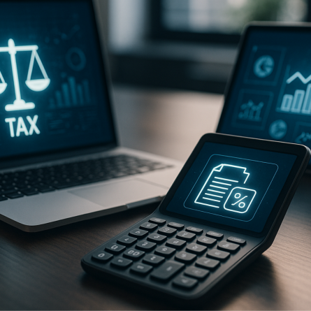 Gráfico representando a Reforma Tributária Digital no Brasil, com ícones de tecnologia e economia simbolizando inovação fiscal e transformação digital no sistema tributário.