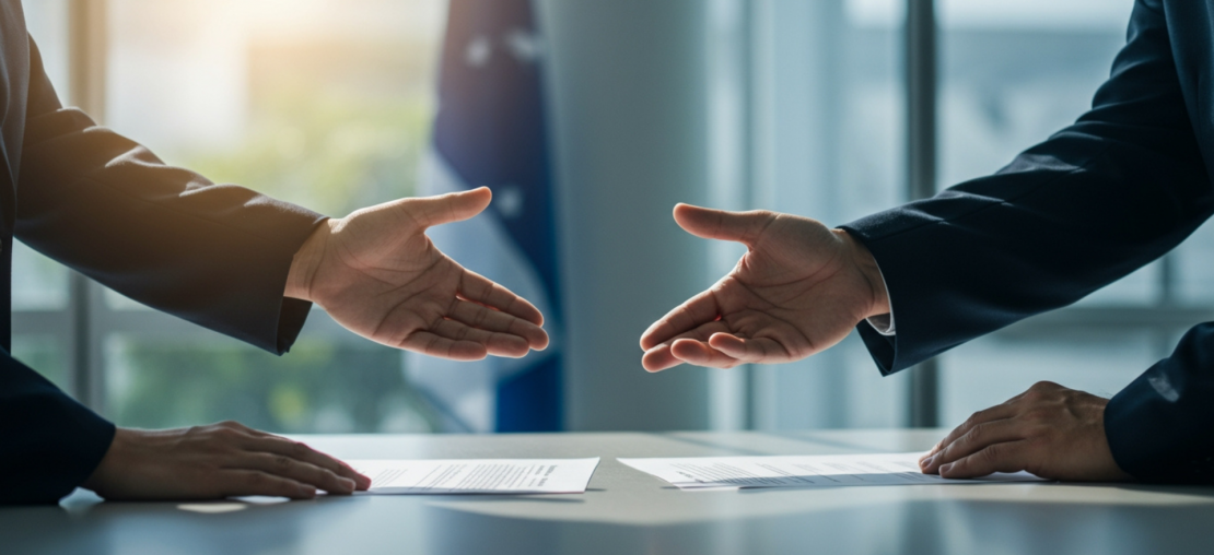 Representação conceitual do Programa Confia da Receita Federal, mostrando parceria e confiança entre pessoas, simbolizando a conformidade cooperativa fiscal no Brasil.