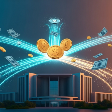 Ilustração conceitual do Split Payment no Brasil, mostrando o fluxo financeiro dividido entre empresa, fornecedor e governo dentro da Reforma Tributária de 2025.